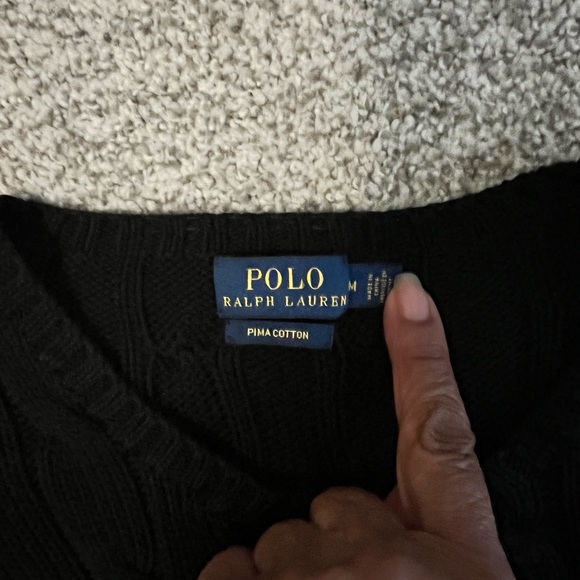 Polo Ralph Lauren Black Sweater with Red white and Blue Stripes - Picture 5 of 7